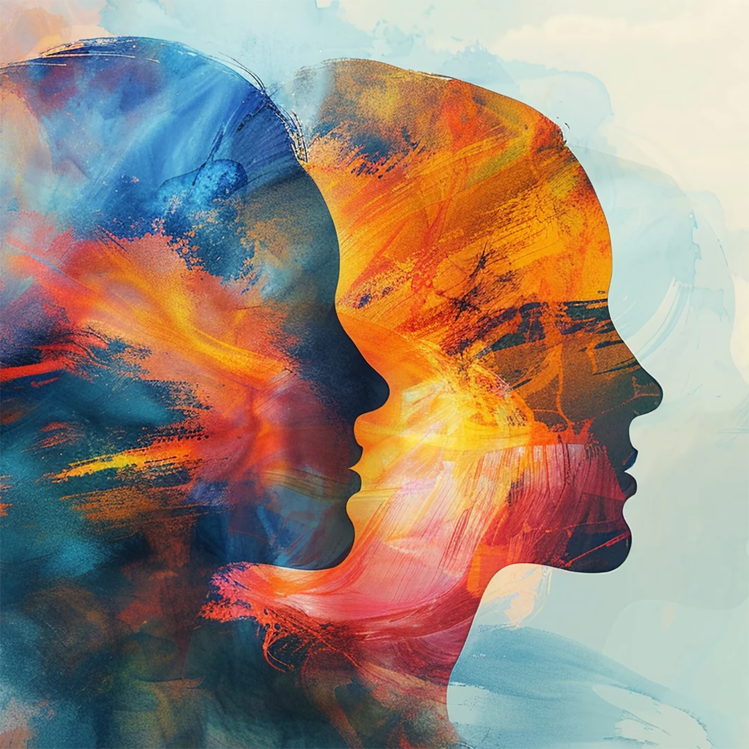 Artistic photo of two heads of women painting